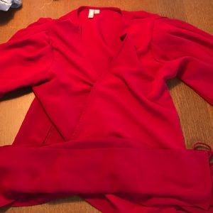 Red wrap blouse